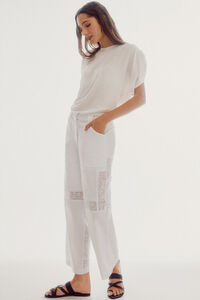 Cortefiel Trousers with crochet ribbons White