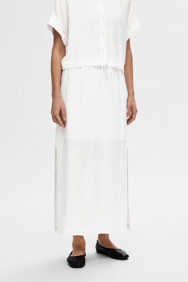 Cortefiel Linen midi skirt. Regular fit. White