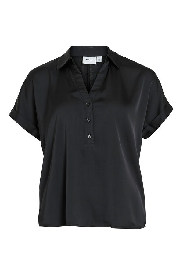 Vila Blusa acetinada de manga curta Preto
