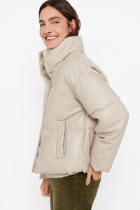 Cortefiel Short faux leather anorak Ivory