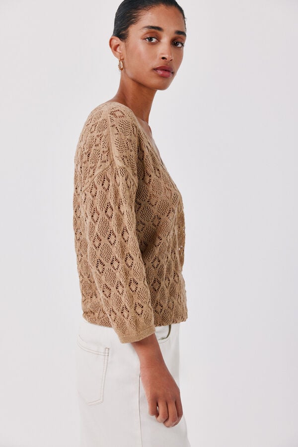 Cortefiel Lurex openwork jumper Beige