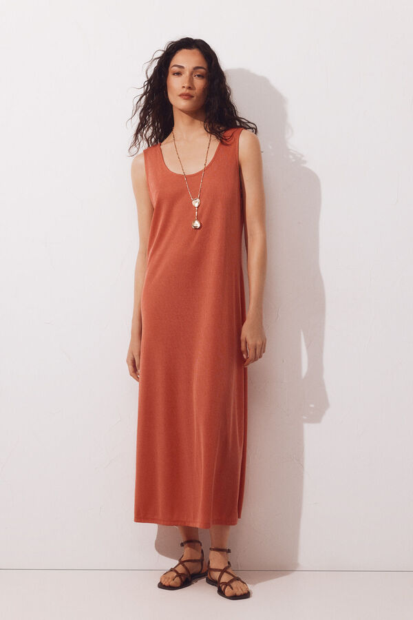 Cortefiel Strappy jersey-knit dress Orange