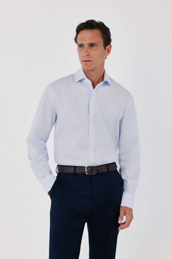 Cortefiel Easy-iron micro-check dress shirt Blue