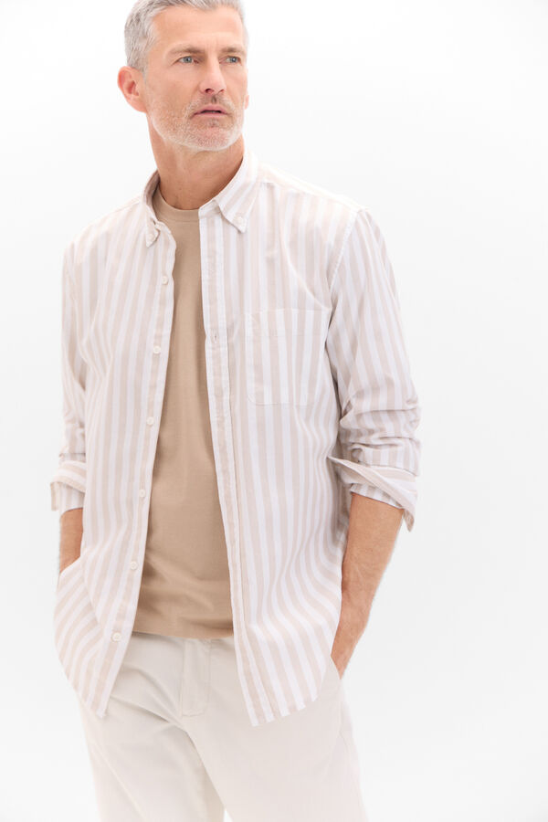 Cortefiel striped poplin shirt Beige