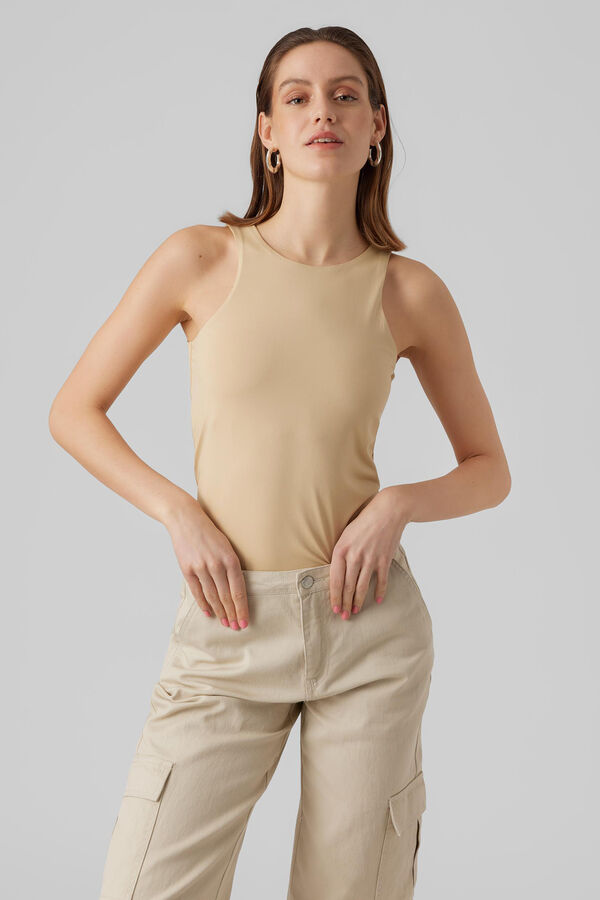 Cortefiel Women's vest top with round neck Brown