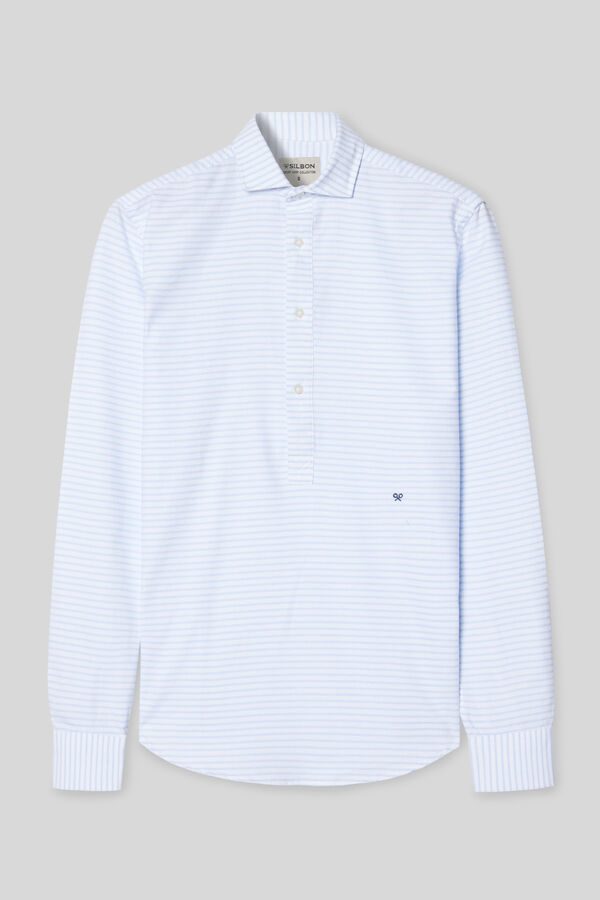 Cortefiel Oxford sports polo shirt with thin blue horizontal stripe Blue