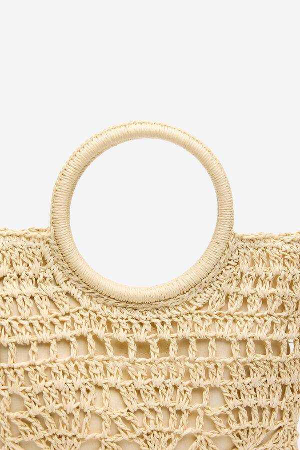 Cortefiel Raffia braided pouch Nude