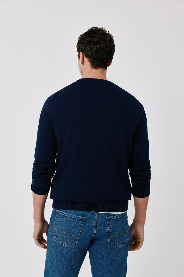 Cortefiel Cotton fine knit round neck jumper Navy