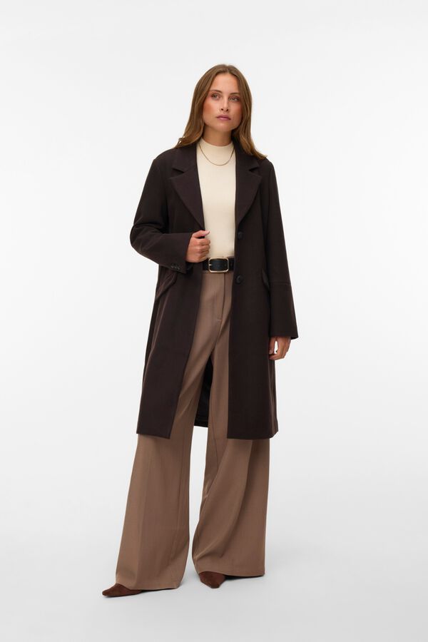 Vero Moda Sobretudo comprido com aba Castanho
