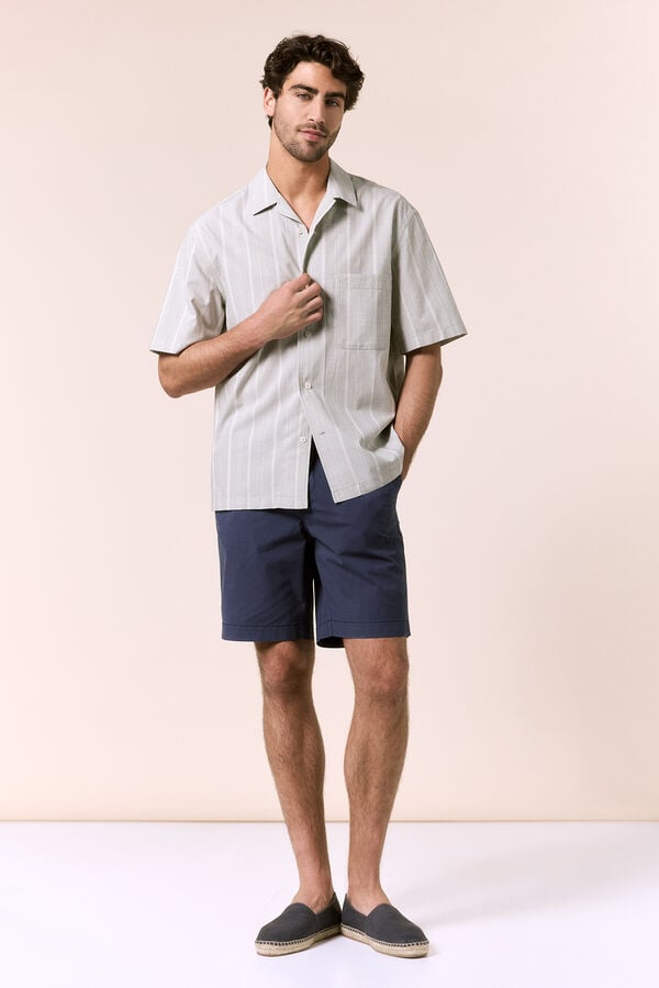 OOTO Camisa de riscas de manga curta com gola bowling Verde