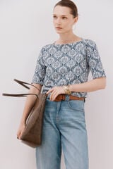 Cortefiel Essential boat neck T-shirt Blue