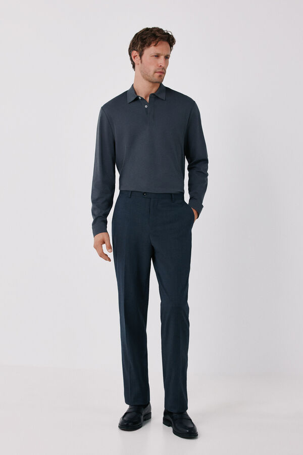 Cortefiel Long sleeve refined polo shirt Dark grey