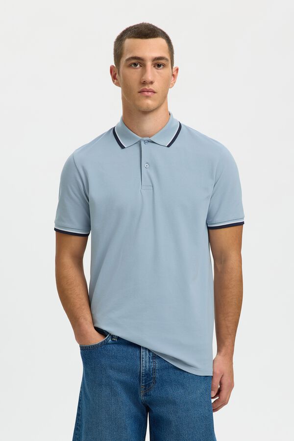 Selected Piqu&eacute; short sleeve polo shirt Blue