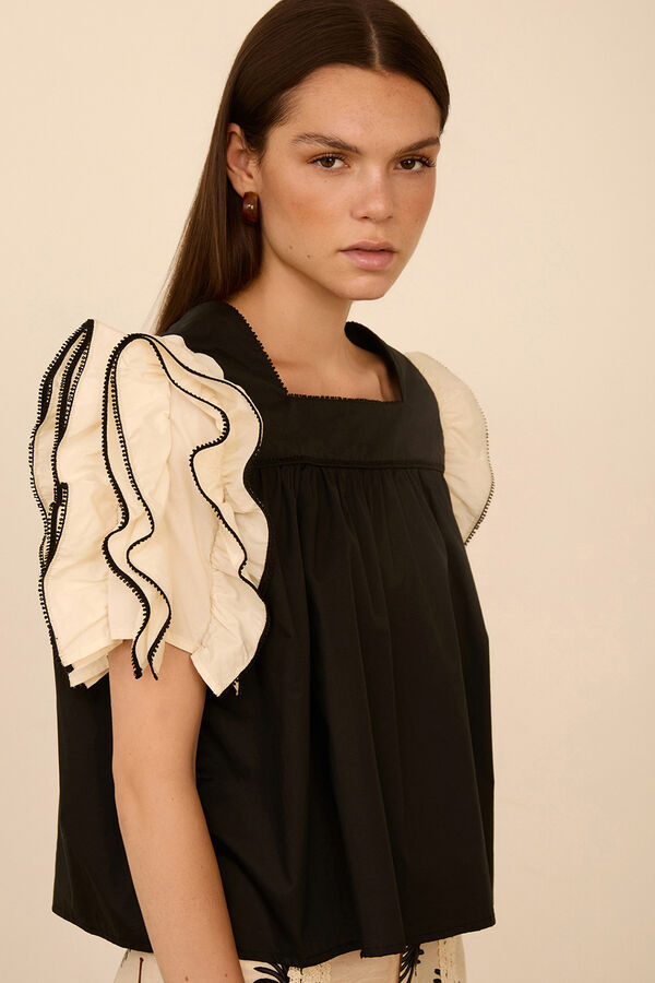 Meisie Blusa de manga curta com folhos Preto