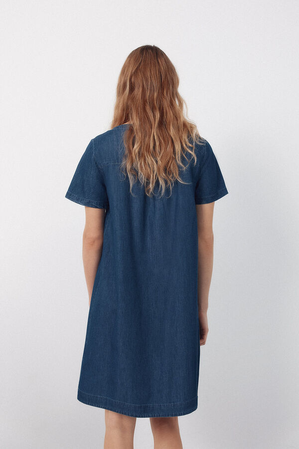 Cortefiel Embroidered dress Blue