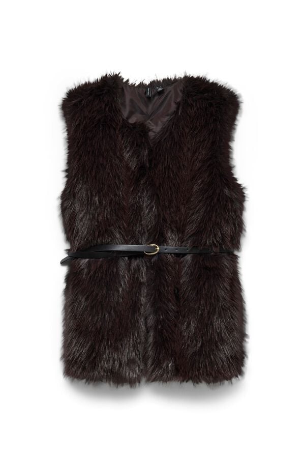 Vero Moda Colete de pelo com cinto Castanho