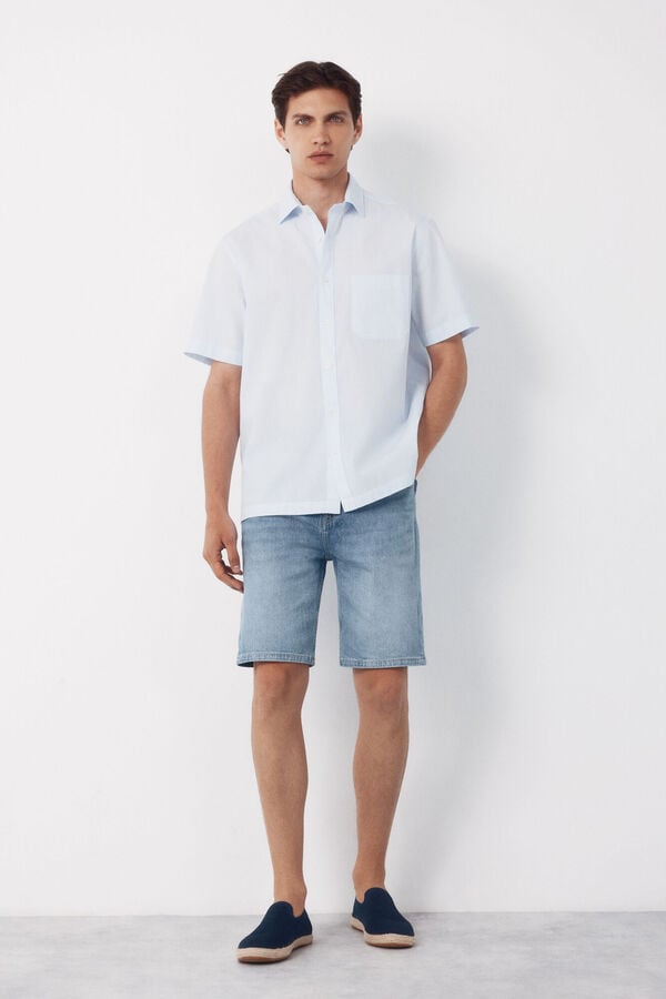 Cortefiel Gingham short sleeve shirt Blue