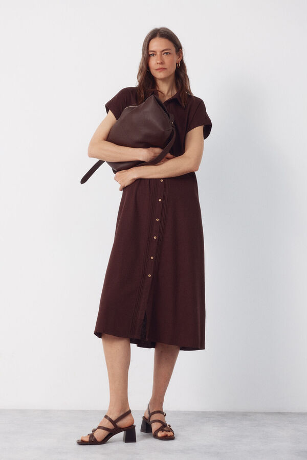 Cortefiel Linen dress Dark brown