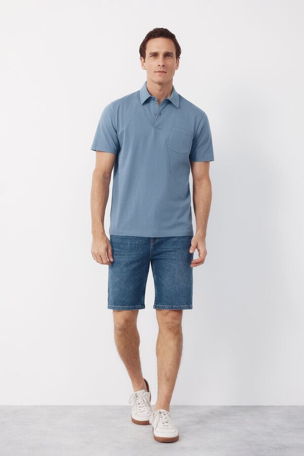 Cortefiel Plain pocket polo shirt Blue