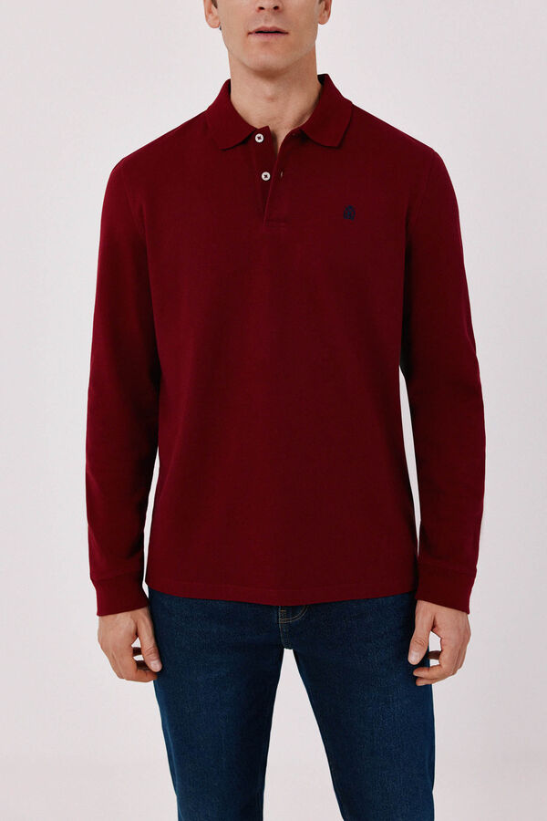 Cortefiel Basic long sleeve polo shirt Maroon