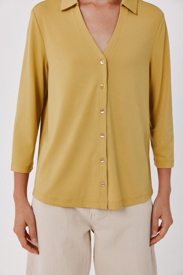 Cortefiel Stretch shirt with buttons Yellow