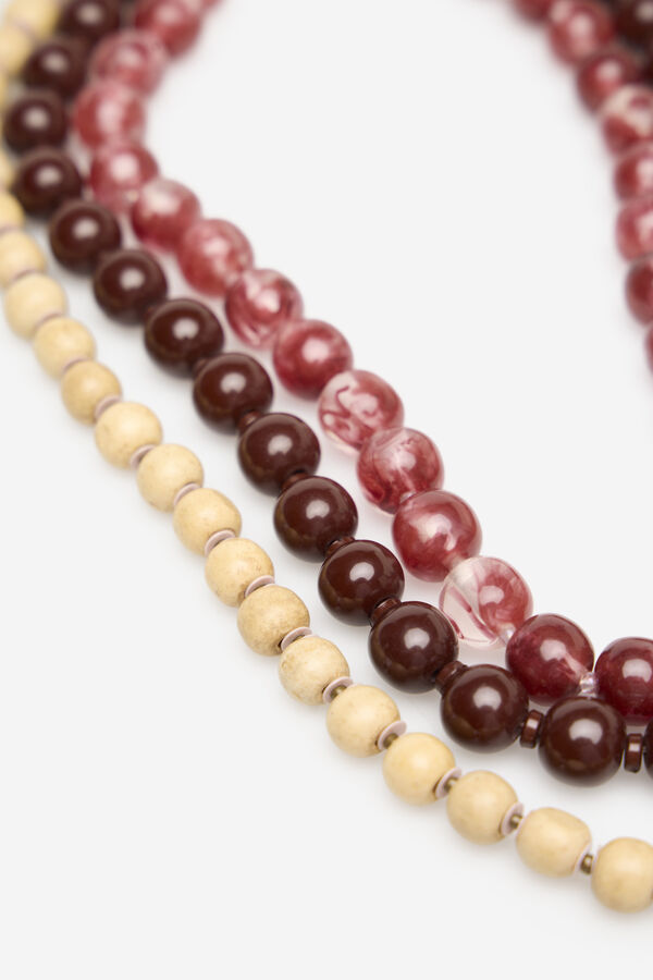 Cortefiel Triple beaded necklace Maroon