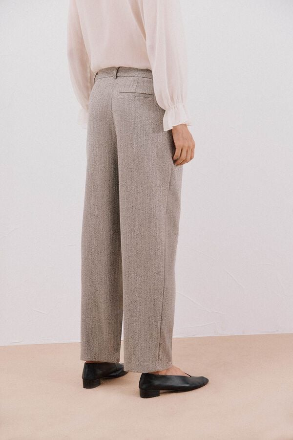 Cortefiel Long, wide-legged trousers with double pleats Beige