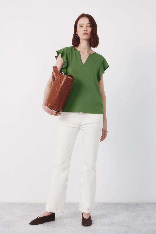 Cortefiel Contrasting piping jersey-knit top Kaki