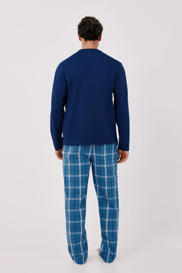 Cortefiel Jersey-knit and fabric pyjamas set Blue