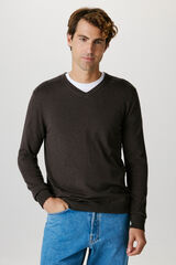 Selected Camisola com gola em V confecionada em algodão orgânico. Corte Regular Fit. Castanho