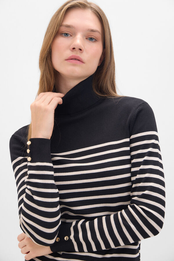 Cortefiel Two-tone striped jumper Black