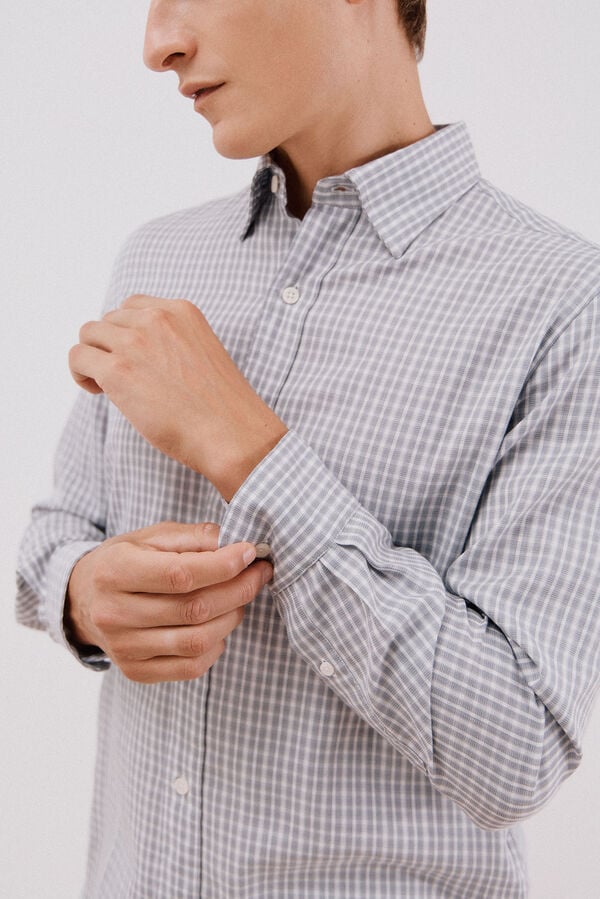 Cortefiel Tencel cotton plaid shirt Grey