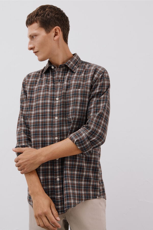 Cortefiel Tencel plaid shirt Grey