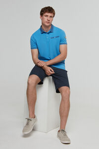 Cortefiel Plain blue polo shirt with pocket Blue