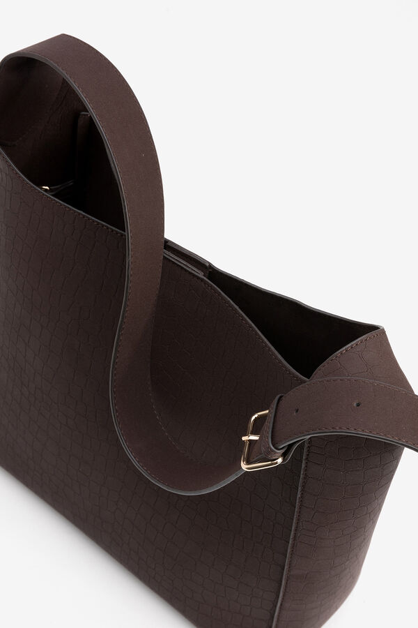 Vilanova Mala de ombro com efeito crocodilo Castanho