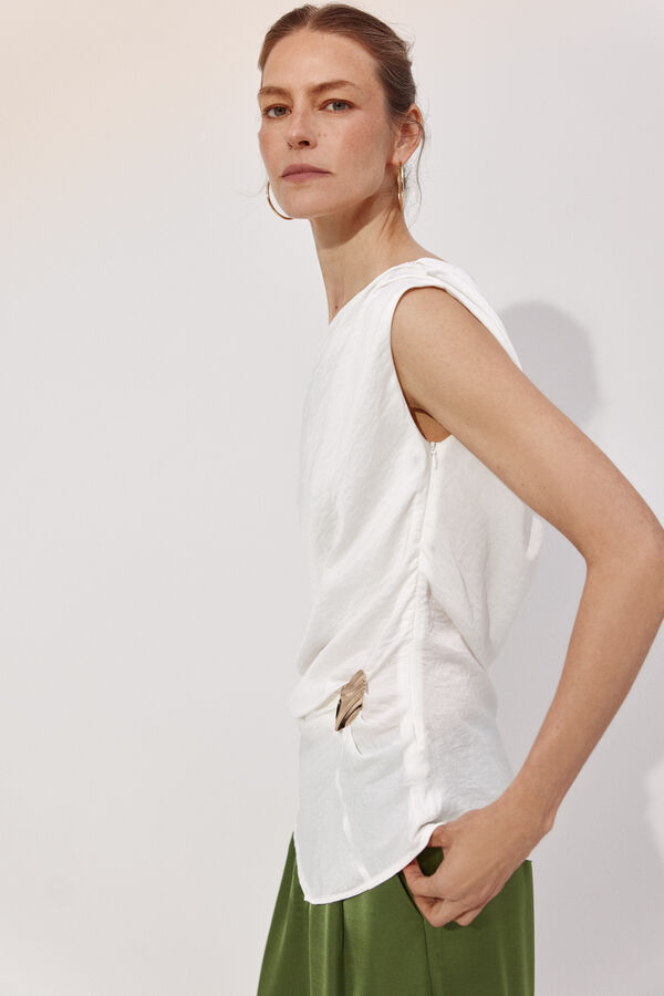 Cortefiel Top drapeado Ecru