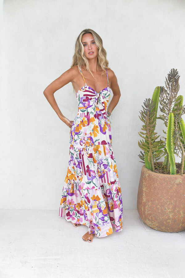 Jaase Vestido comprido com detalhe de la&ccedil;ada Impress&atilde;o