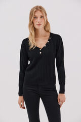 Cortefiel V-neck jumper with buttons Black