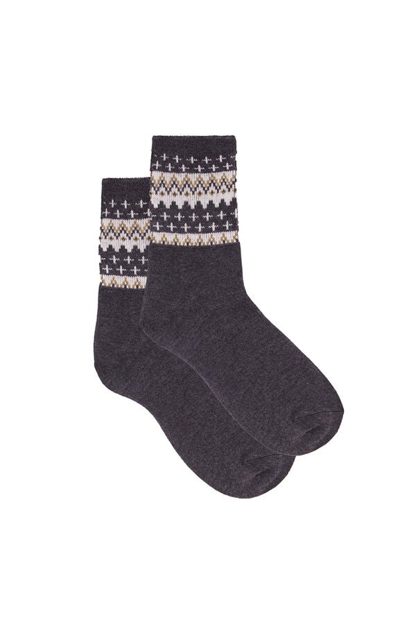 Cortefiel Border print long socks Printed grey