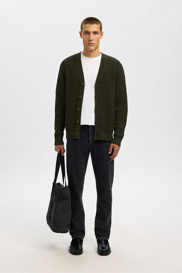 Selected Casaco de malha 100% algodão orgânico com gola em bico  Verde