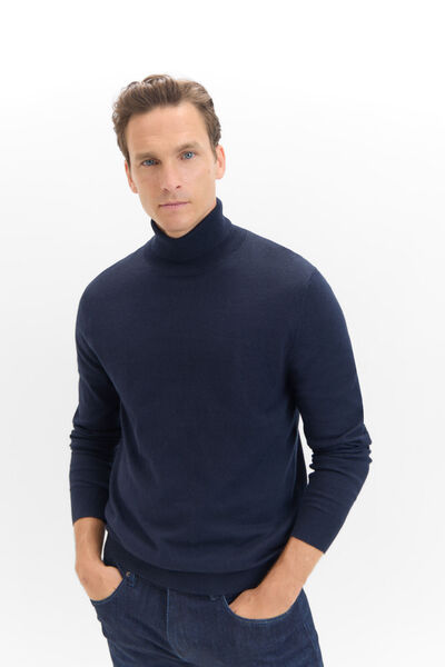 Cortefiel Cotton/silk cashmere high neck jumper  Navy