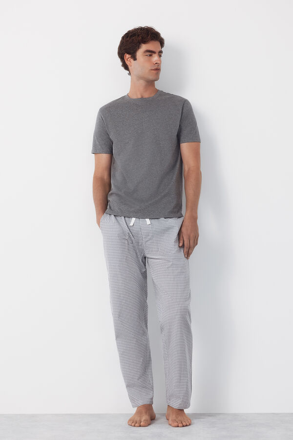 Cortefiel Jersey-knit and fabric pyjama set Grey