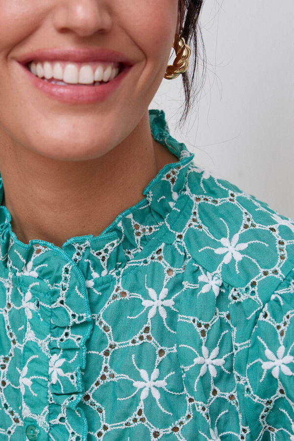 Cortefiel Areas embroidered shirt Turquoise