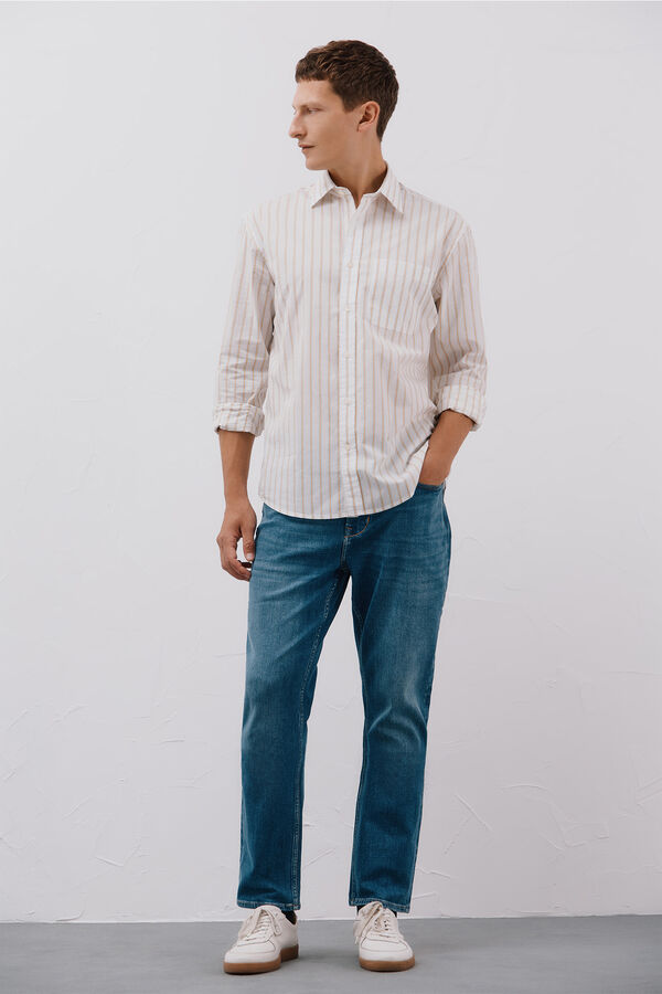Cortefiel Striped poplin shirt White