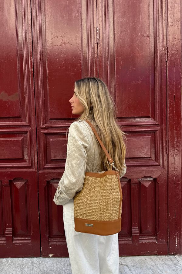 The Code Nature leather and raffia candy box  Brown