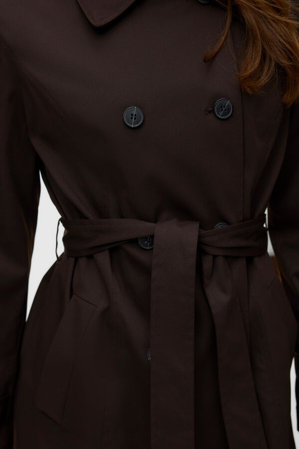 Vero Moda Gabardina curta cruzada com cinto Castanho