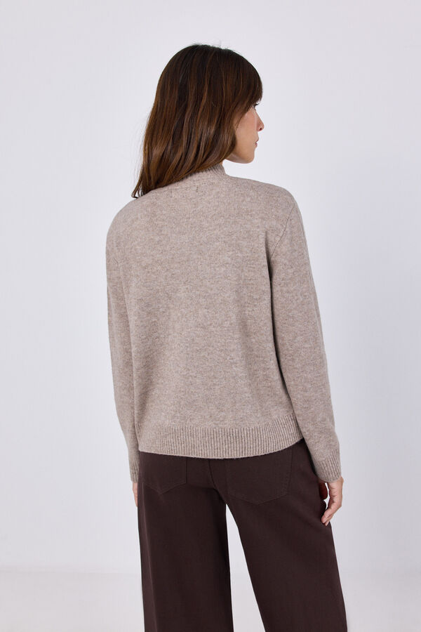 Cortefiel Cable knit funnel neck jumper Beige