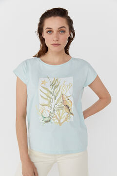 Cortefiel Pearl print dropped sleeve T-shirt Turquoise