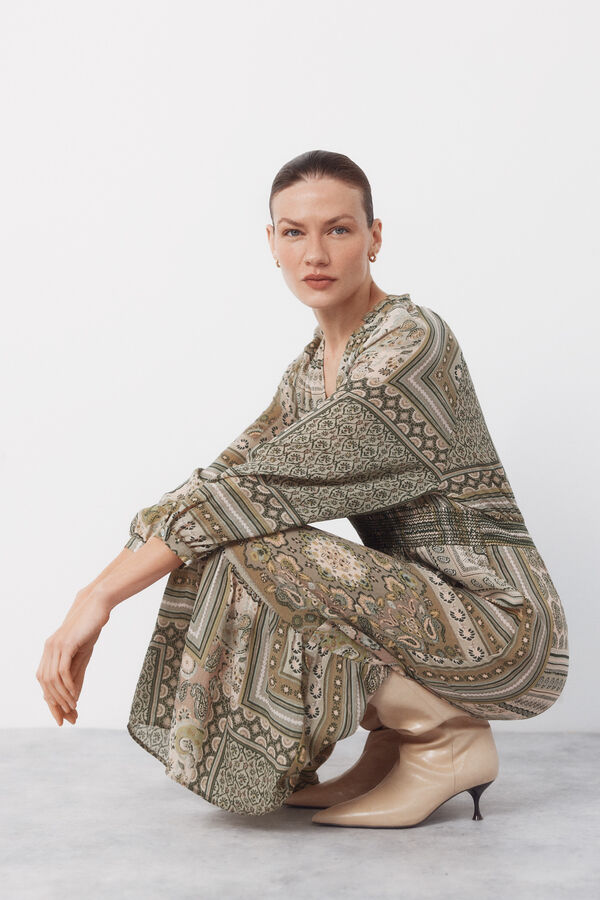 Cortefiel Flowing printed dress Kaki