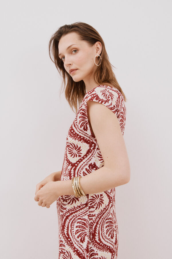 Cortefiel Contrast V neckline dress Printed red